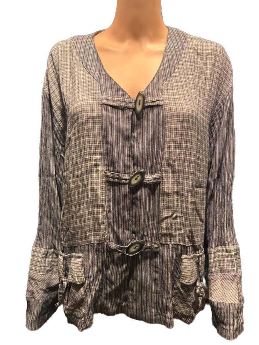 Alexa Em Vintage Mixed Print Lagenlook Jacket with Frog Closures
